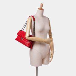 Pre Owned Chanel Red Large Quilted Shiny Lambskin Burgundy Rocks Flap