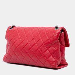 Pre Owned Chanel Red Large Quilted Shiny Lambskin Burgundy Rocks Flap