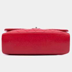 Pre Owned Chanel Red Large Quilted Shiny Lambskin Burgundy Rocks Flap