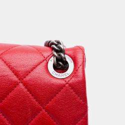 Pre Owned Chanel Red Large Quilted Shiny Lambskin Burgundy Rocks Flap