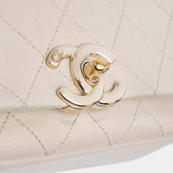 Pre Owned Chanel Beige Medium Lambskin Twist Chain Enamel CC Flap