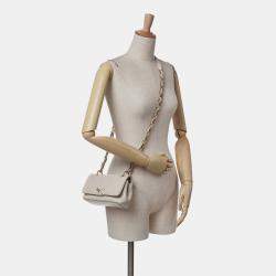 Pre Owned Chanel Beige Medium Lambskin Twist Chain Enamel CC Flap