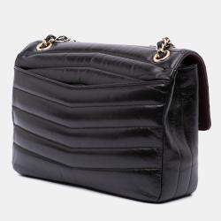 Pre Owned Chanel Black Chevron Shiny Lambskin Miroir Flap