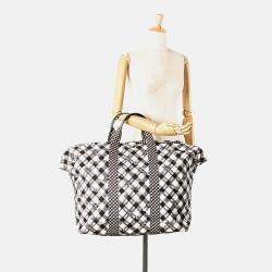 Pre Owned Chanel Black/White Printed Canvas Gingham Weekender Tote