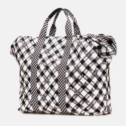 Pre Owned Chanel Black/White Printed Canvas Gingham Weekender Tote