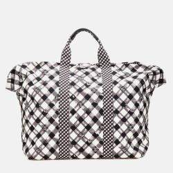Pre Owned Chanel Black/White Printed Canvas Gingham Weekender Tote