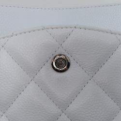 Pre Owned Chanel White Jumbo Classic Caviar Double Flap