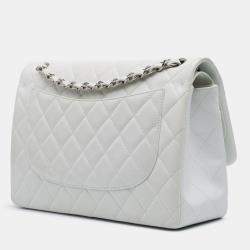 Pre Owned Chanel White Jumbo Classic Caviar Double Flap