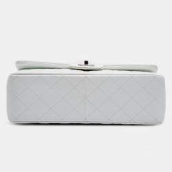 Pre Owned Chanel White Jumbo Classic Caviar Double Flap