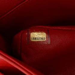 Pre Owned Chanel Red Medium Classic Lambskin Double Flap