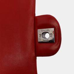 Pre Owned Chanel Red Medium Classic Lambskin Double Flap