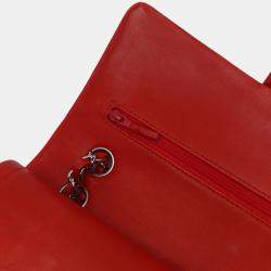 Pre Owned Chanel Red Medium Classic Lambskin Double Flap