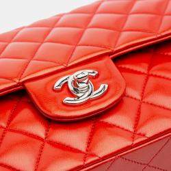 Pre Owned Chanel Red Medium Classic Lambskin Double Flap