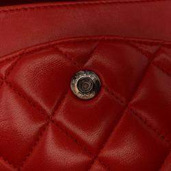 Pre Owned Chanel Red Medium Classic Lambskin Double Flap