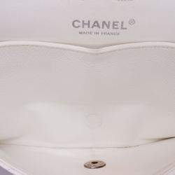 Pre Owned Chanel White Medium Classic Caviar Double Flap