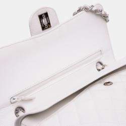 Pre Owned Chanel White Medium Classic Caviar Double Flap