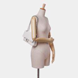 Pre Owned Chanel White Medium Classic Caviar Double Flap
