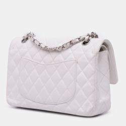 Pre Owned Chanel White Medium Classic Caviar Double Flap