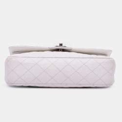 Pre Owned Chanel White Medium Classic Caviar Double Flap