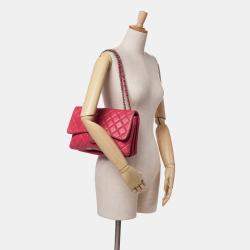 Pre Owned Chanel Pink Jumbo Quilted Lambskin 3 Accordion Flap