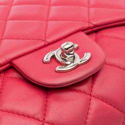 Pre Owned Chanel Pink Jumbo Quilted Lambskin 3 Accordion Flap