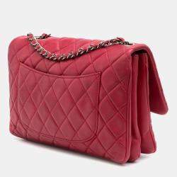 Pre Owned Chanel Pink Jumbo Quilted Lambskin 3 Accordion Flap