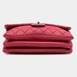 Pre Owned Chanel Pink Jumbo Quilted Lambskin 3 Accordion Flap