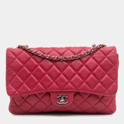 Pre Owned Chanel Pink Jumbo Quilted Lambskin 3 Accordion Flap