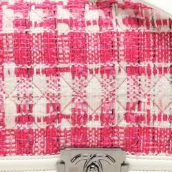 Chanel White/Pink Patent and Tweed Medium Boy Flap Bag