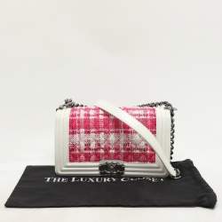Chanel White/Pink Patent and Tweed Medium Boy Flap Bag