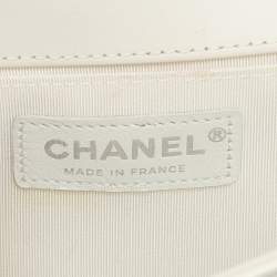 Chanel White/Pink Patent and Tweed Medium Boy Flap Bag