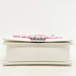 Chanel White/Pink Patent and Tweed Medium Boy Flap Bag