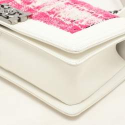 Chanel White/Pink Patent and Tweed Medium Boy Flap Bag