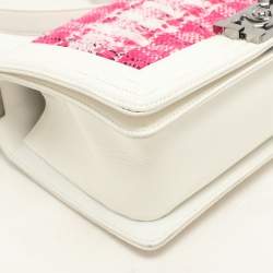 Chanel White/Pink Patent and Tweed Medium Boy Flap Bag
