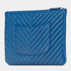 Chanel Blue Medium CC Chevron Caviar O Case Clutch