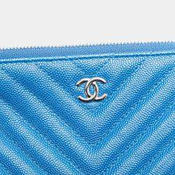 Chanel Blue Medium CC Chevron Caviar O Case Clutch