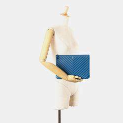 Chanel Blue Medium CC Chevron Caviar O Case Clutch