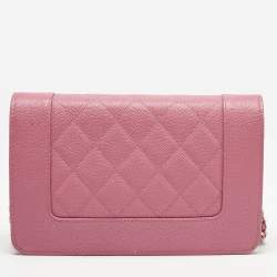 Chanel Dark Pink Quilted Leather Mademoiselle Wallet On Chain
