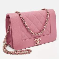 Chanel Dark Pink Quilted Leather Mademoiselle Wallet On Chain