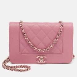Chanel Dark Pink Quilted Leather Mademoiselle Wallet On Chain
