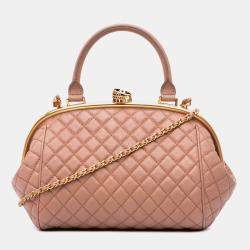 Chanel Brown Paris Rome Quilted Calfskin Colosseum Lock Frame Bowling Bag