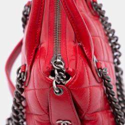 Chanel Red Small Quilted Shiny Sheepskin Boy Chained Tote