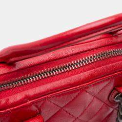 Chanel Red Small Quilted Shiny Sheepskin Boy Chained Tote