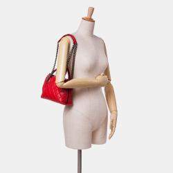 Chanel Red Small Quilted Shiny Sheepskin Boy Chained Tote