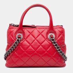 Chanel Red Small Quilted Shiny Sheepskin Boy Chained Tote