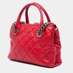 Chanel Red Small Quilted Shiny Sheepskin Boy Chained Tote