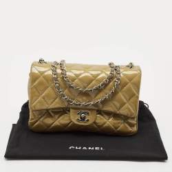 Pre Owned Chanel Beige Quilted Patent Leather 3 Compartment Classic Flap Bag