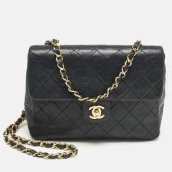 Chanel Black Quilted Lambskin Leather Vintage Classic Flap Bag