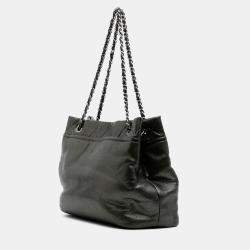 Chanel Grey CC Metallic Caviar Soft Tote