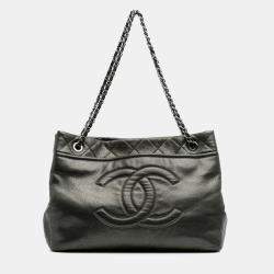 Chanel Grey CC Metallic Caviar Soft Tote